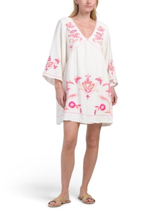 LEA Dresses & Skirts - LEA Linen Blend Long Sleeve Embroidered Floral Mini Dress